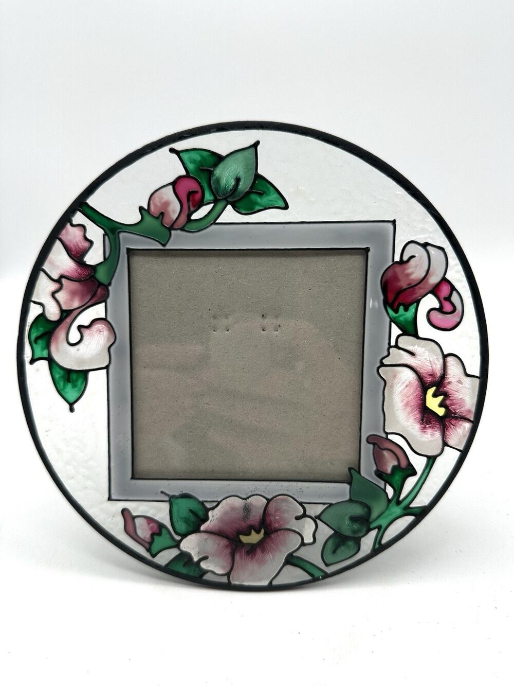 Round Floral Stained Glass Picture Frame 7”